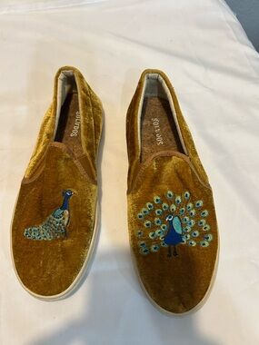 Solids Gold Velvet Peacock Sneakers Size 6.5
